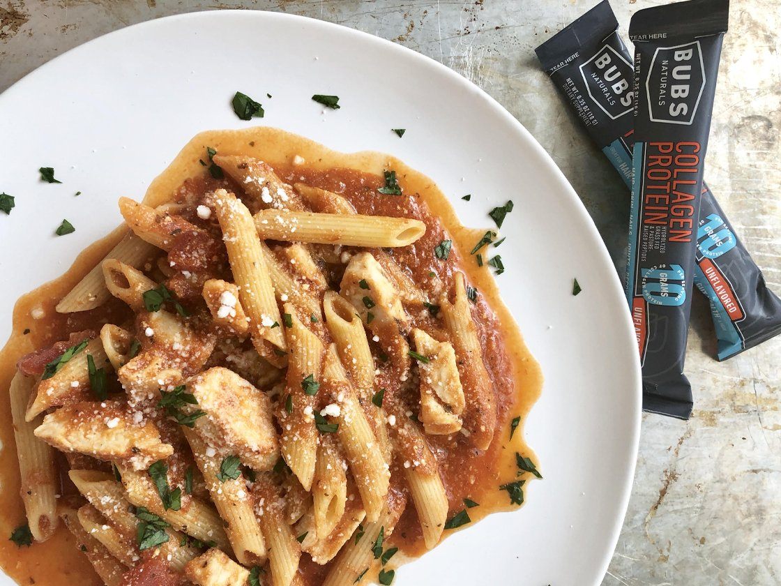Penne Pasta w/ Collagen Protein Tomato Basil Cream Sauce