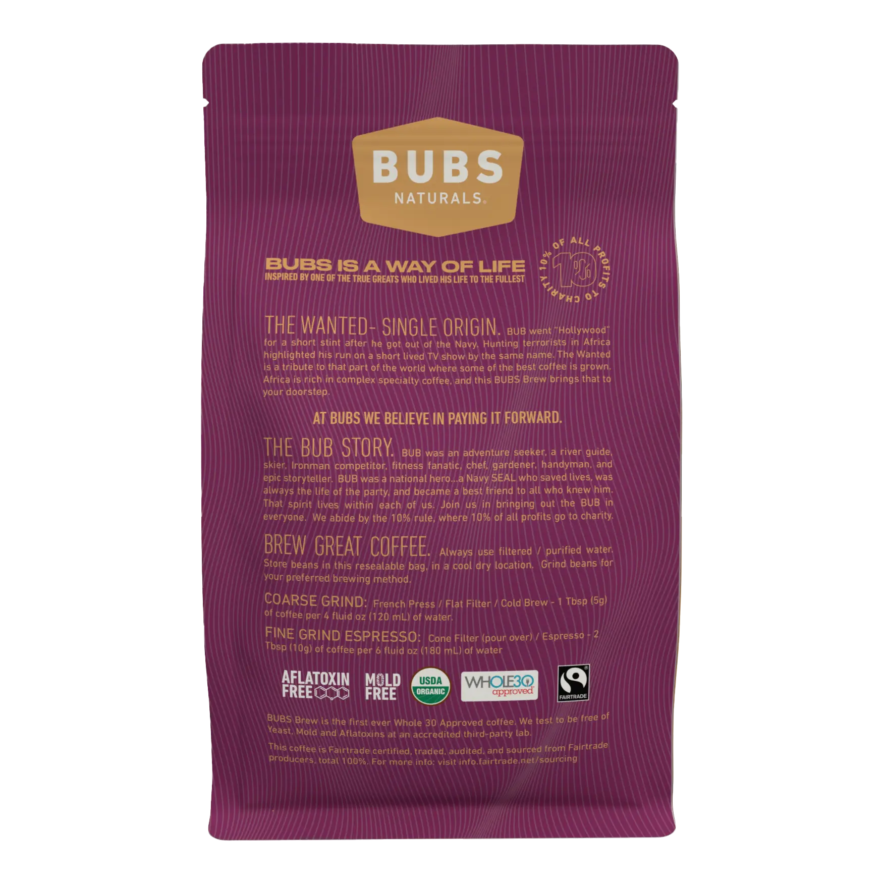 BUBS Brew Wanted Specialty Coffee, Dark Roast, Back