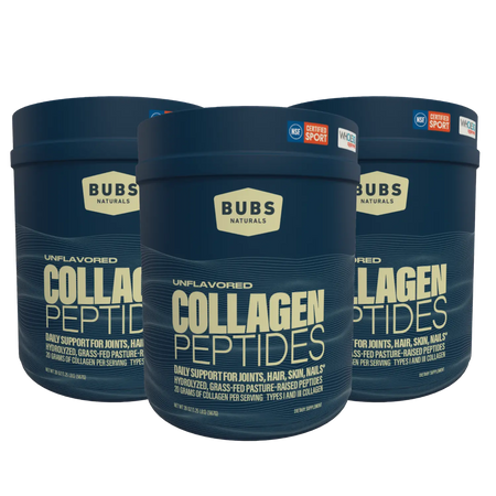 BUBS Naturals Unflavored Collagen Peptides, 20oz tub, 3 tub bundle